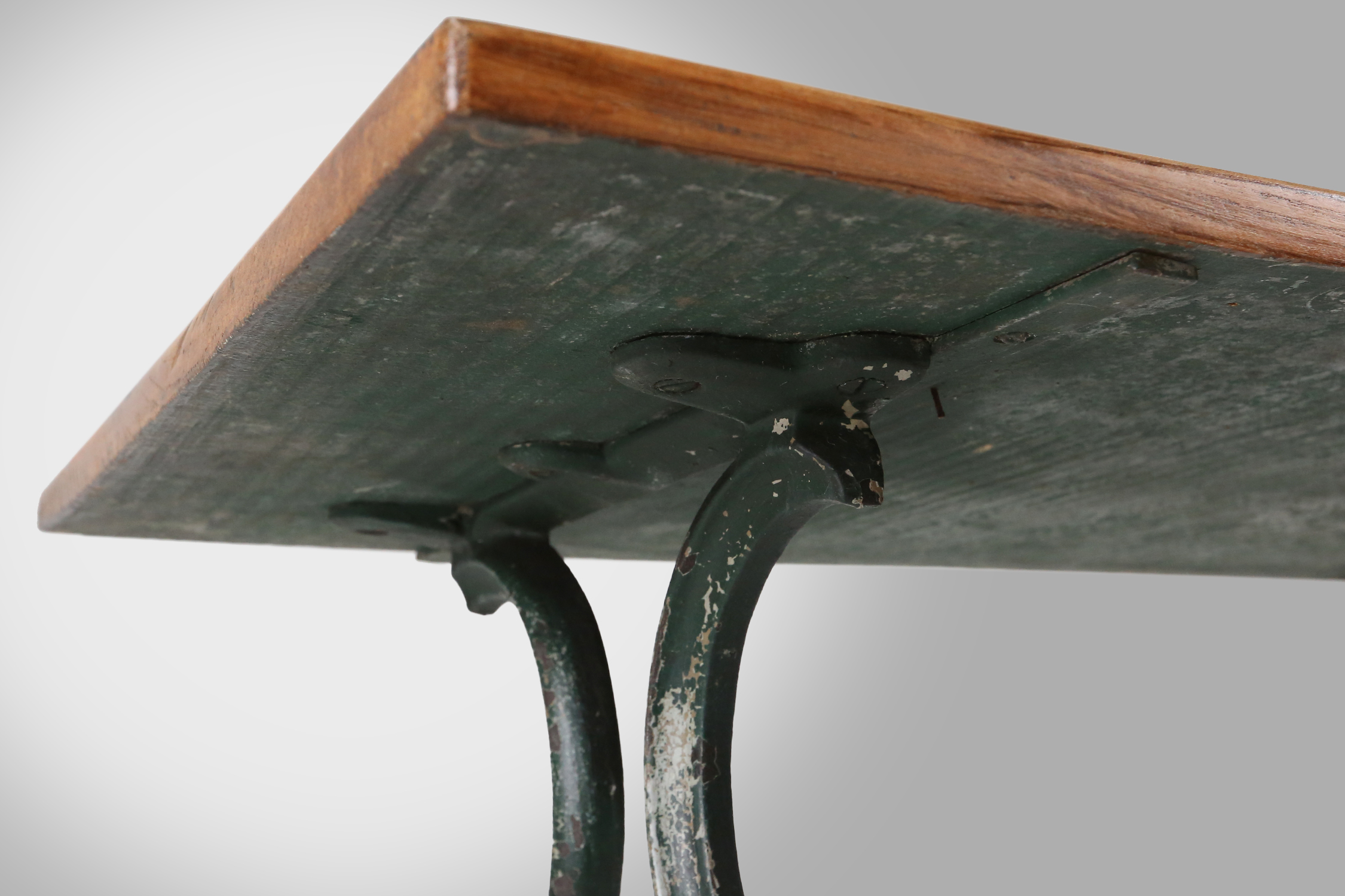 French bistro table with elegant metal base and oak top, ca. 1890thumbnail